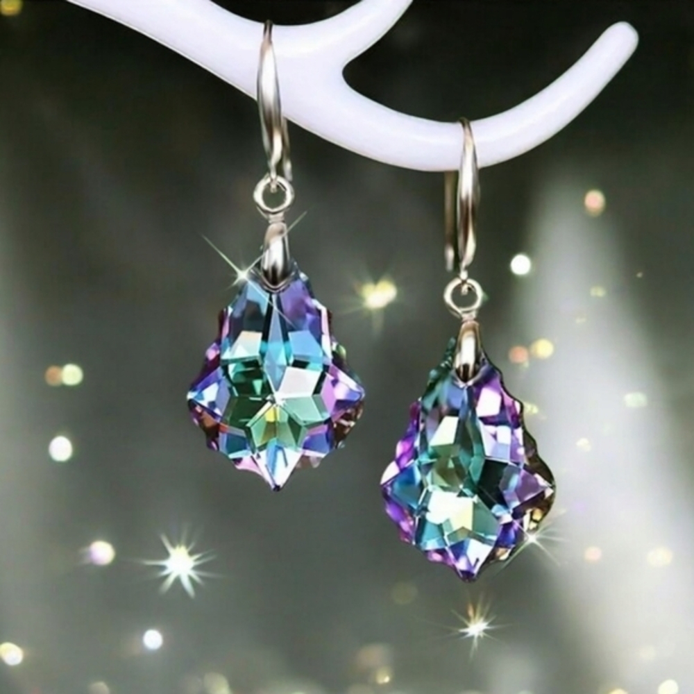 925 Sterling‎ Silver Rainbow Topaz Drop Dangle Earrings